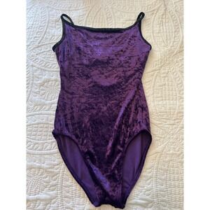 Vtg Body Wrappers Purple Crushed Velvet Leotard Crisscross Back Womens Medium